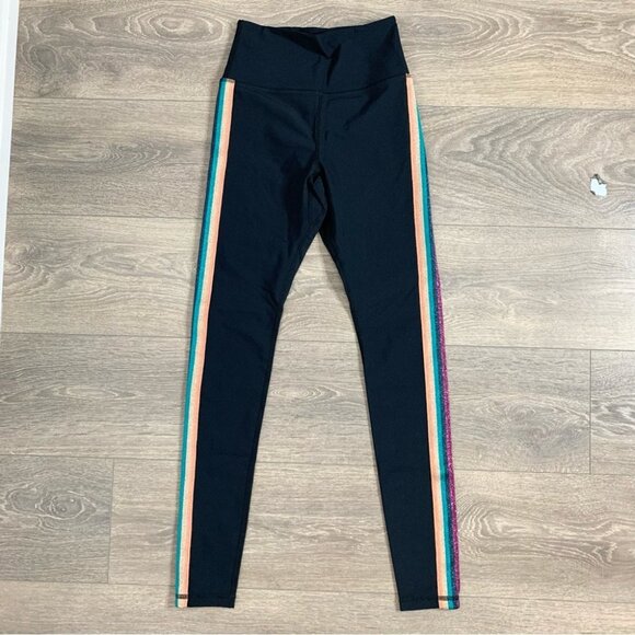 Spiritual Gangster High Waist 7/8 Metallic Sparkle Stripe Legging Rainbow Small - Picture 4 of 13